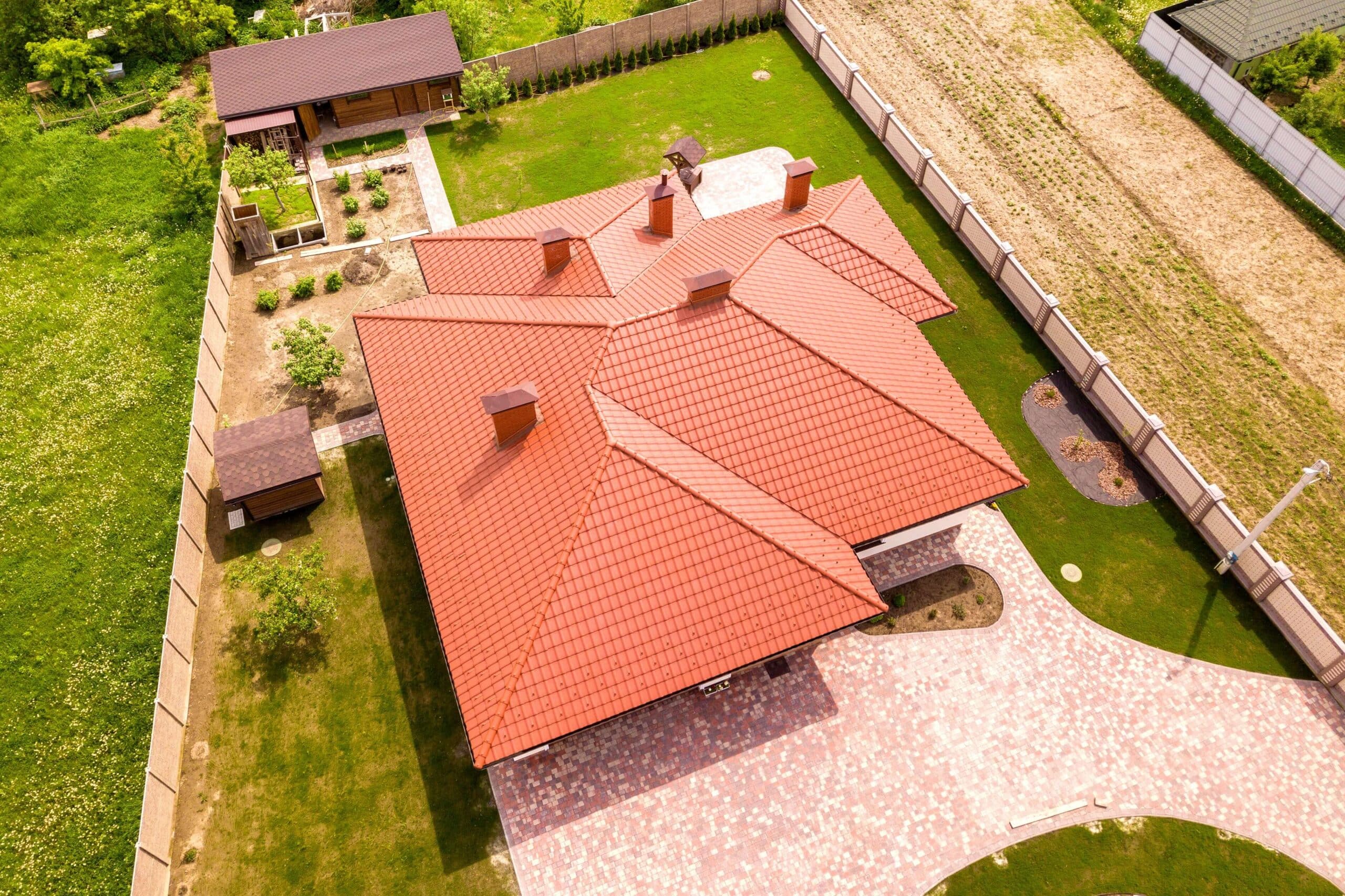Aerial drone shot of a house.