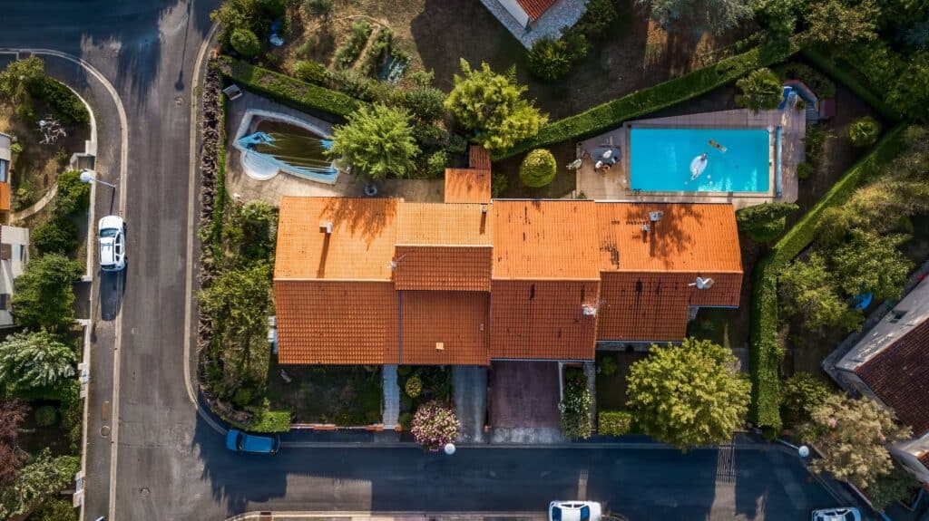 Aerial shot of a residential home using a drone